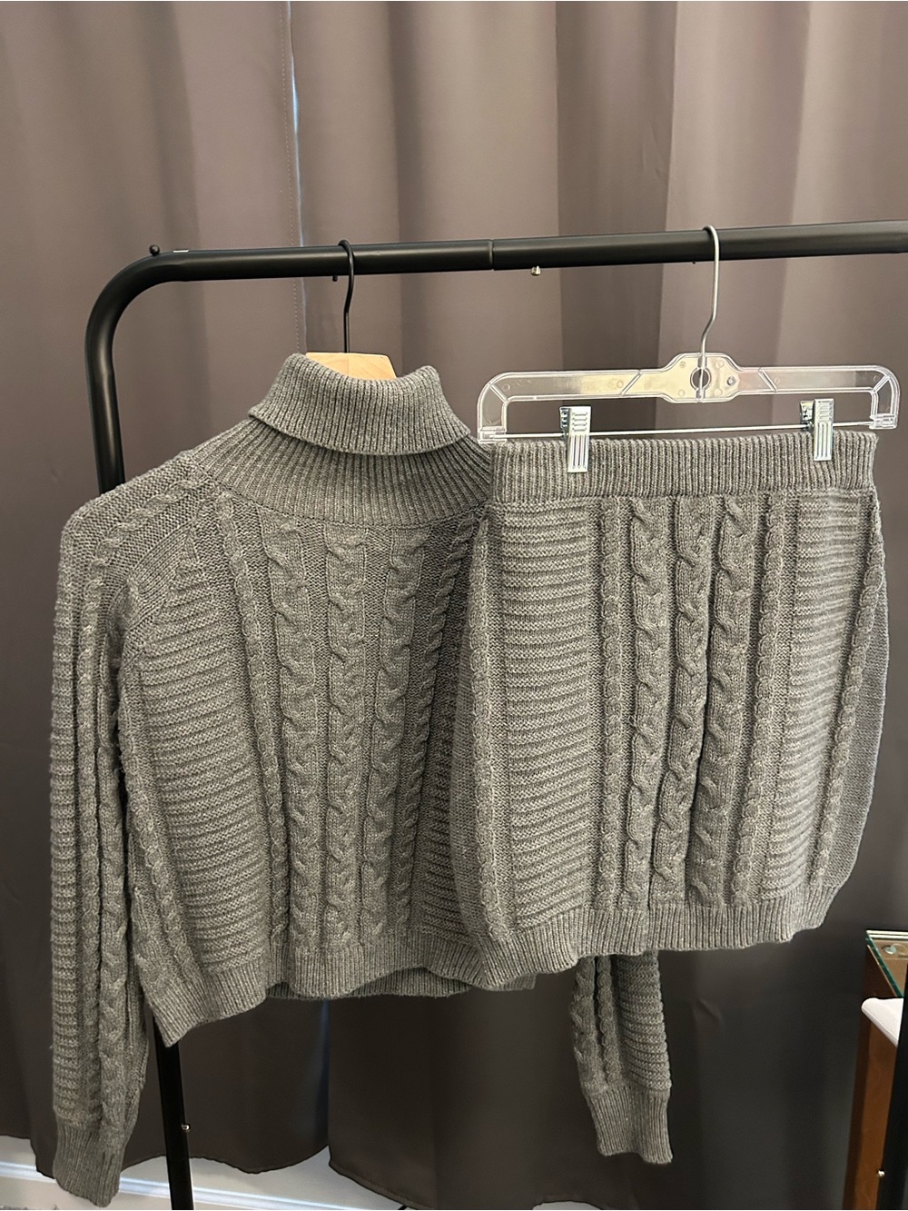 Lulu's Gray Cable-Knit Turtleneck Sweater & Skirt Set